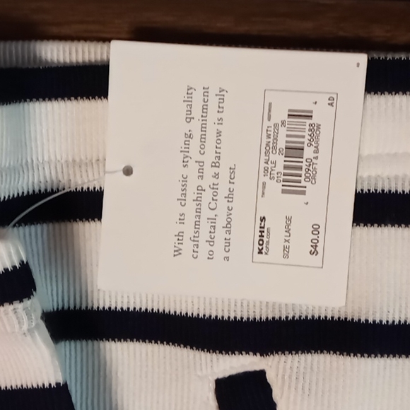 Croft & Barrow White w Black Stripe Snap Kangaroo Pouch Sweater XL NWT - Picture 5 of 5